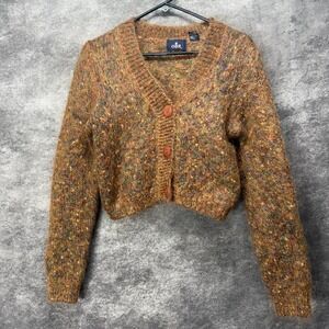 VTG OBR Mohair Blend Cropped Cardigan Sweater Women's M Brown Rainbow Flecks 90s